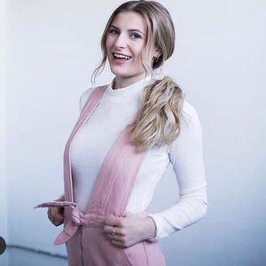 Pastel pink denim jumpsuit